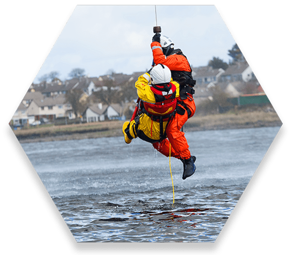Air rescue unit saving person from water